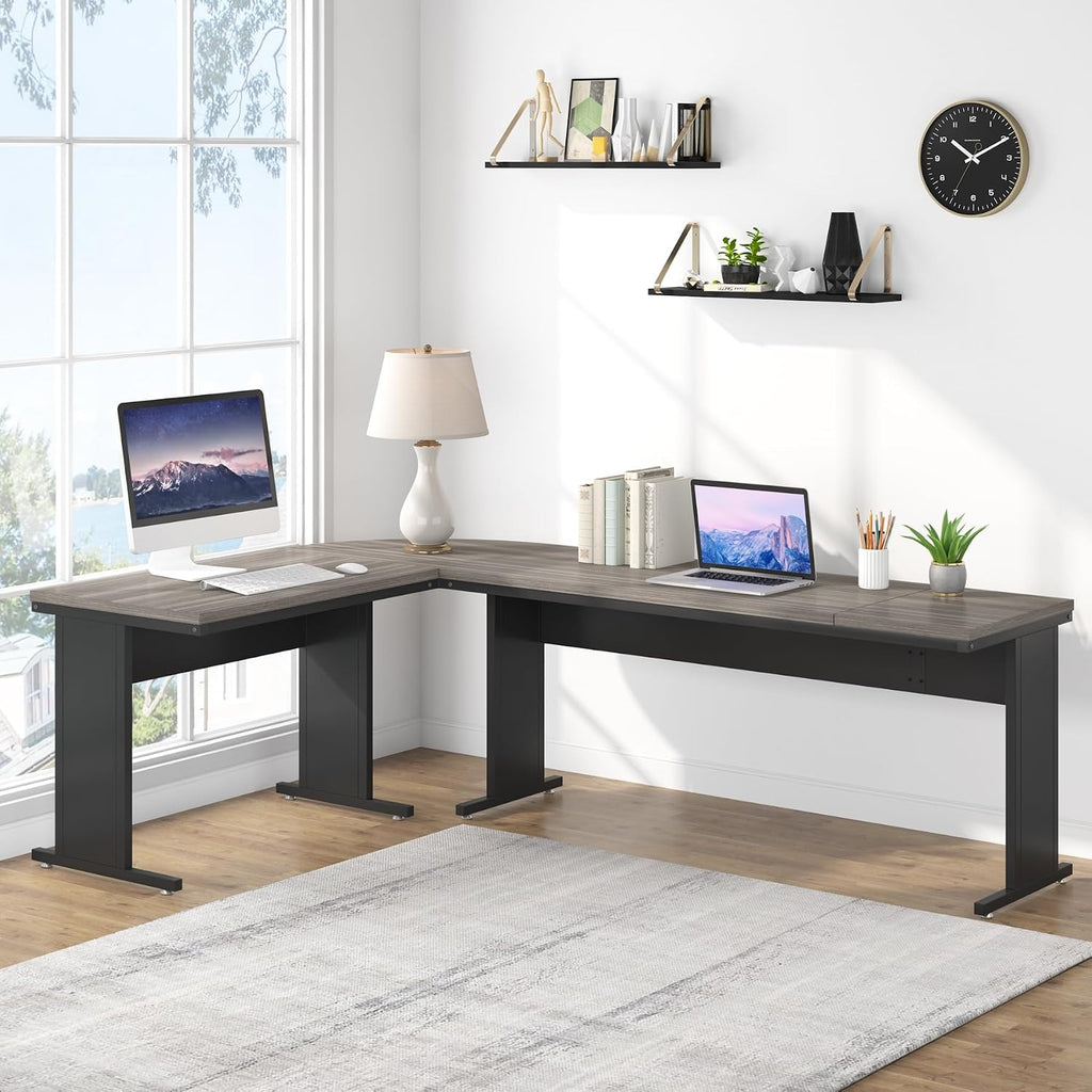 Tribesigns 83-Inch Large L Shaped Desk, Reversible Executive Office Desk, Modern Corner Computer Table Business Workstation for Home Office (Grey)