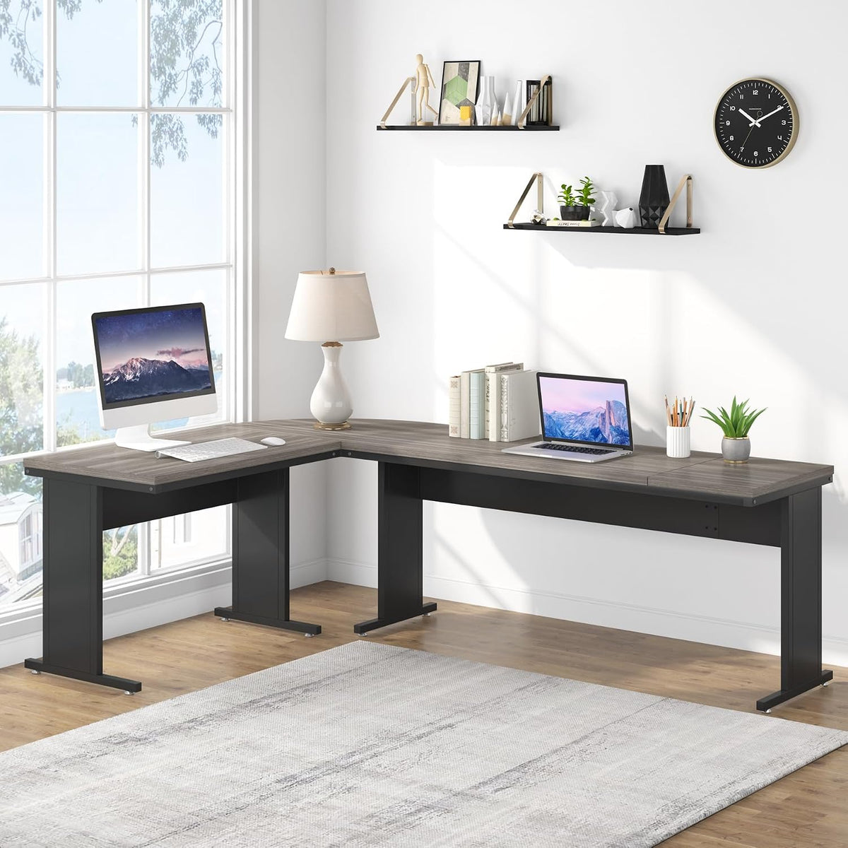 Tribesigns 83-Inch Large L Shaped Desk, Reversible Executive Office Desk, Modern Corner Computer Table Business Workstation for Home Office (Grey)