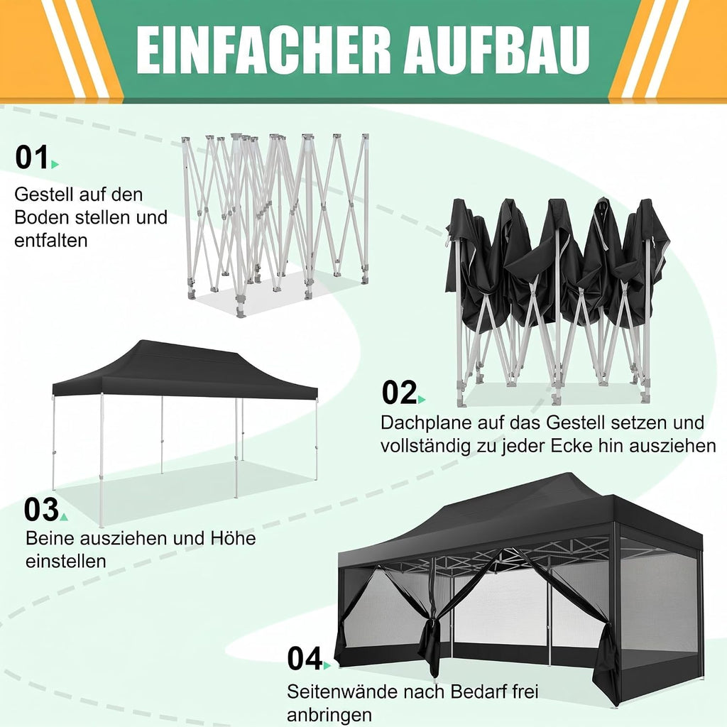 COBIZI 10x20 Canopy Tent, Heavy Duty Pop up Canopy with Sidewalls, Waterproof Easy Setup Canopy with Mosquito Netting, Outdoor Instant Screen Tents for Parties, Wedding with Roller Bag, Black