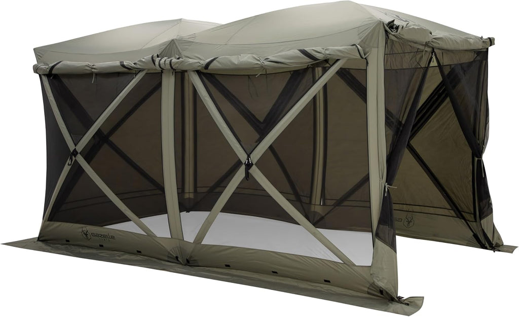 Gazelle Tents™ Tandem Gazebo, Easy Pop-Up Hub Screen Tent, Durable, TriTech Mesh, Waterproof, UV Resistant, 10-Person, Agave Green, 89' x 86' x 156', GG800AG