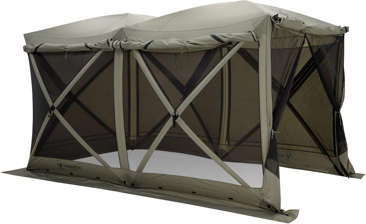 Gazelle Tents™ Tandem Gazebo, Easy Pop-Up Hub Screen Tent, Durable, TriTech Mesh, Waterproof, UV Resistant, 10-Person, Agave Green, 89' x 86' x 156', GG800AG
