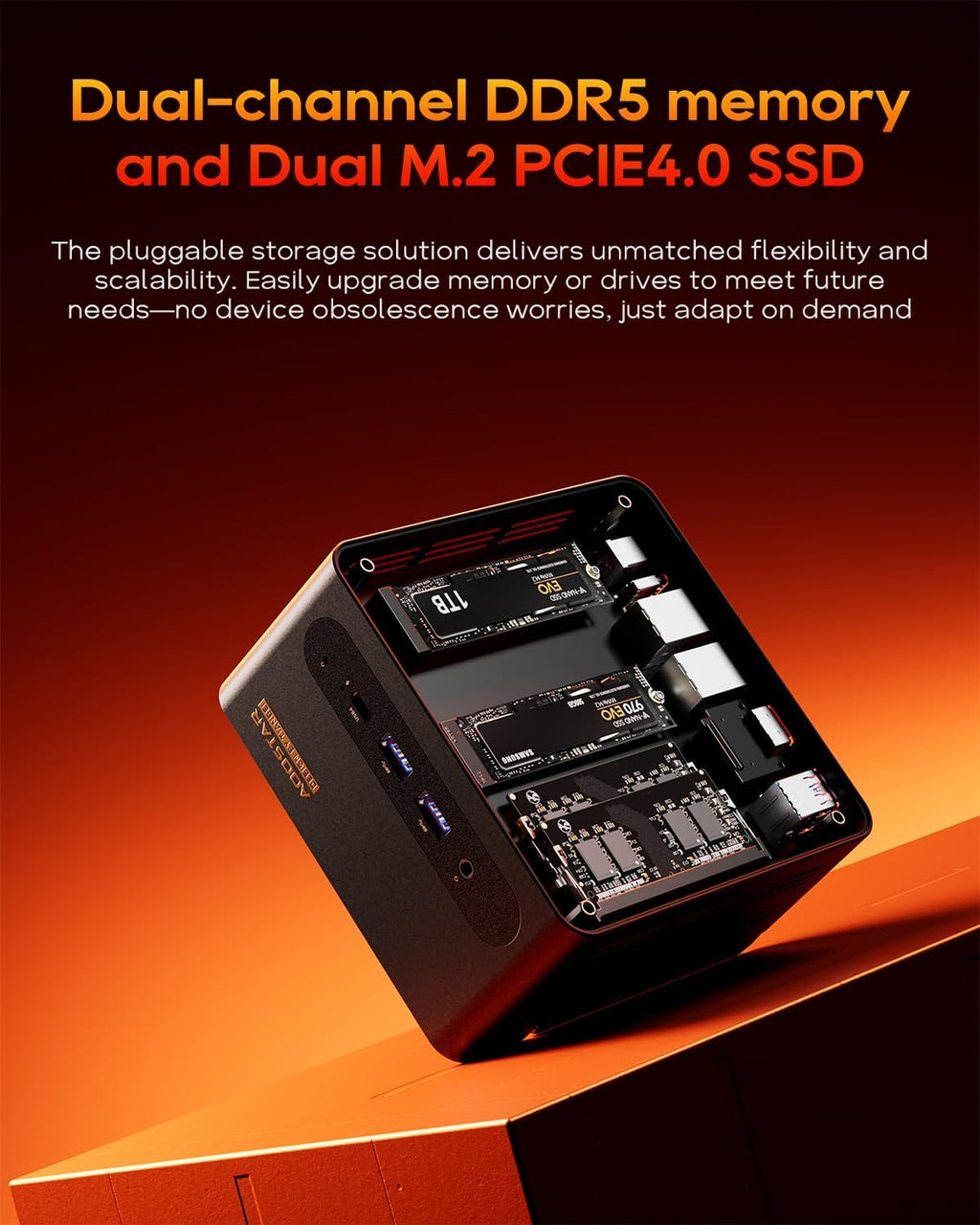 AOOSTAR G-FLIP AMD Ryzen 9 8945HS Mini PC(8C/16T, up to 5.2GHz), 32GB DDR5 1TB PCIe4.0, Radeon 780M Graphics Mini Computer, with 5 inch Touchscreen, with OCuLink Dual USB4, Dual 2.5G LAN/HDMI/WIFl6