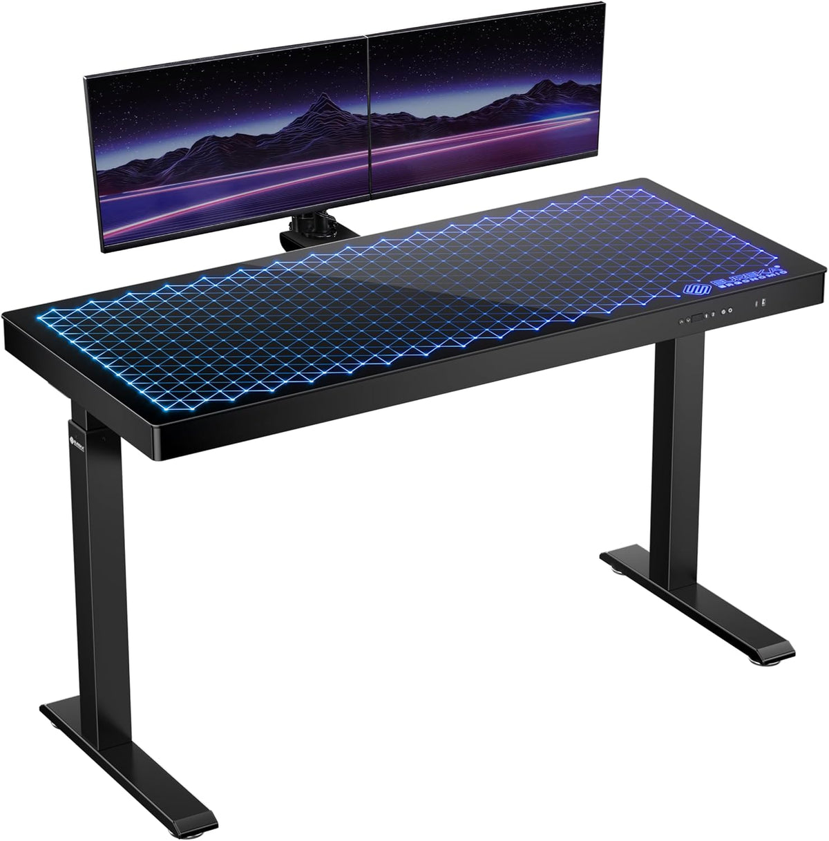 EUREKA ERGONOMIC Gaming Desk RGB Lights Height Adjustable 55 Inch Computer Table Home Office Standing Desk Glass Desk Music Sensing, Dual Motors,USB Ports, APP Control
