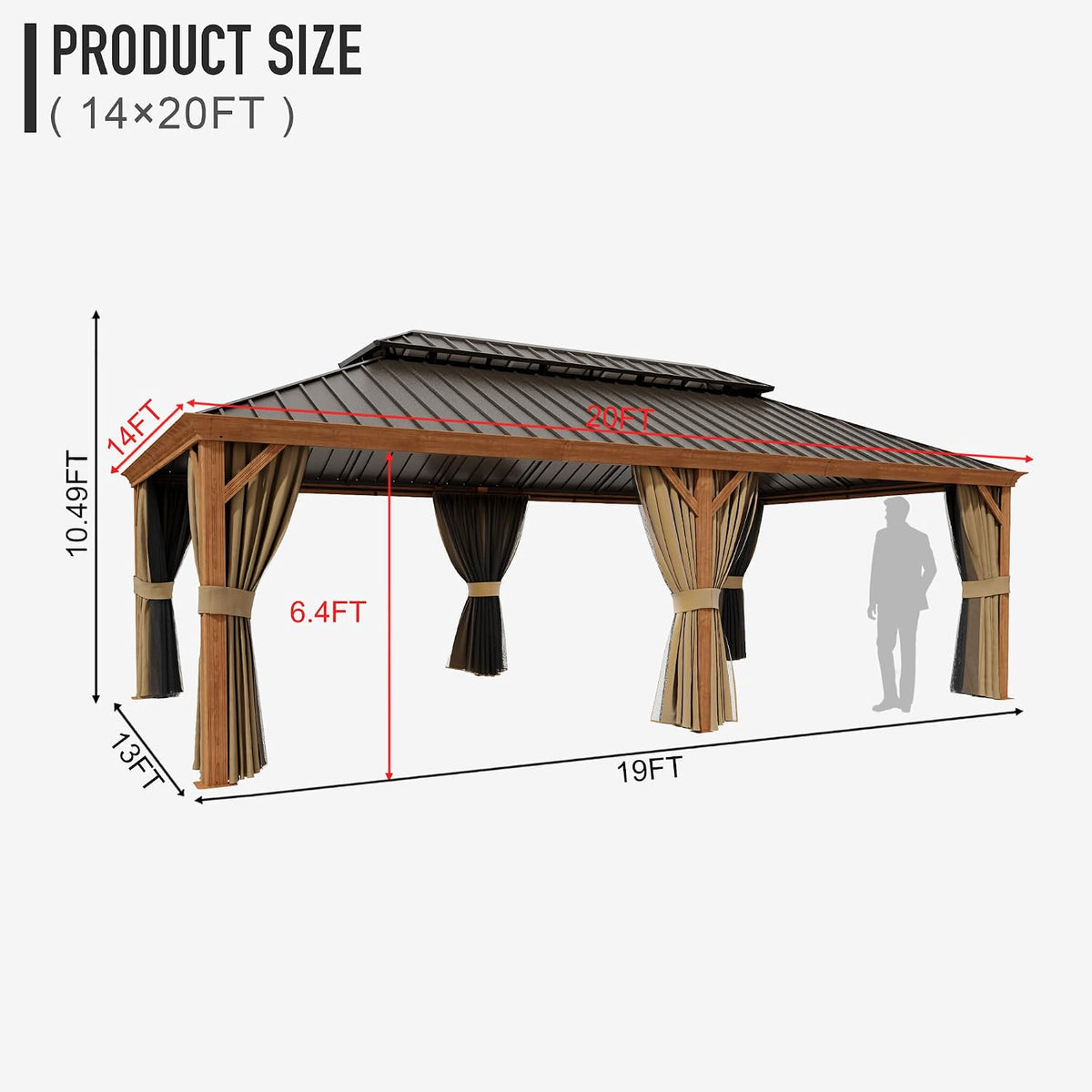 14x20 ft Hardtop Gazebo Outdoor Aluminum Patio Gazebo Double Roof Galvanized Steel Gazebo Canopy with Netting and Curtains,for Garden Patio,Patio Backyard,Deck and Lawns