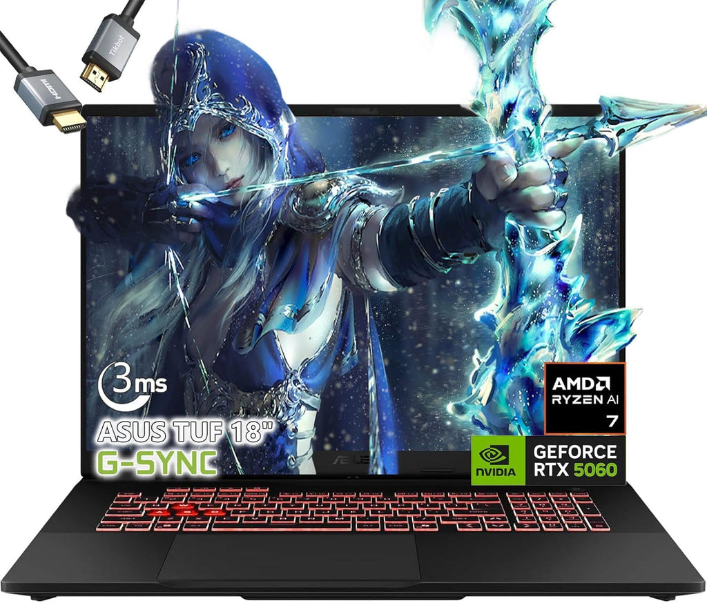 ASUS TUF A18 Gaming Laptop - AMD Ryzen 7 260 Beat i9-13905H - NVIDIA RTX 5060-32GB RAM -1TB SSD -18' WUXGA Display - RGB Backlit Keyboard -Windows 11 -FHD Camera -Gamer Creative Videao Editing