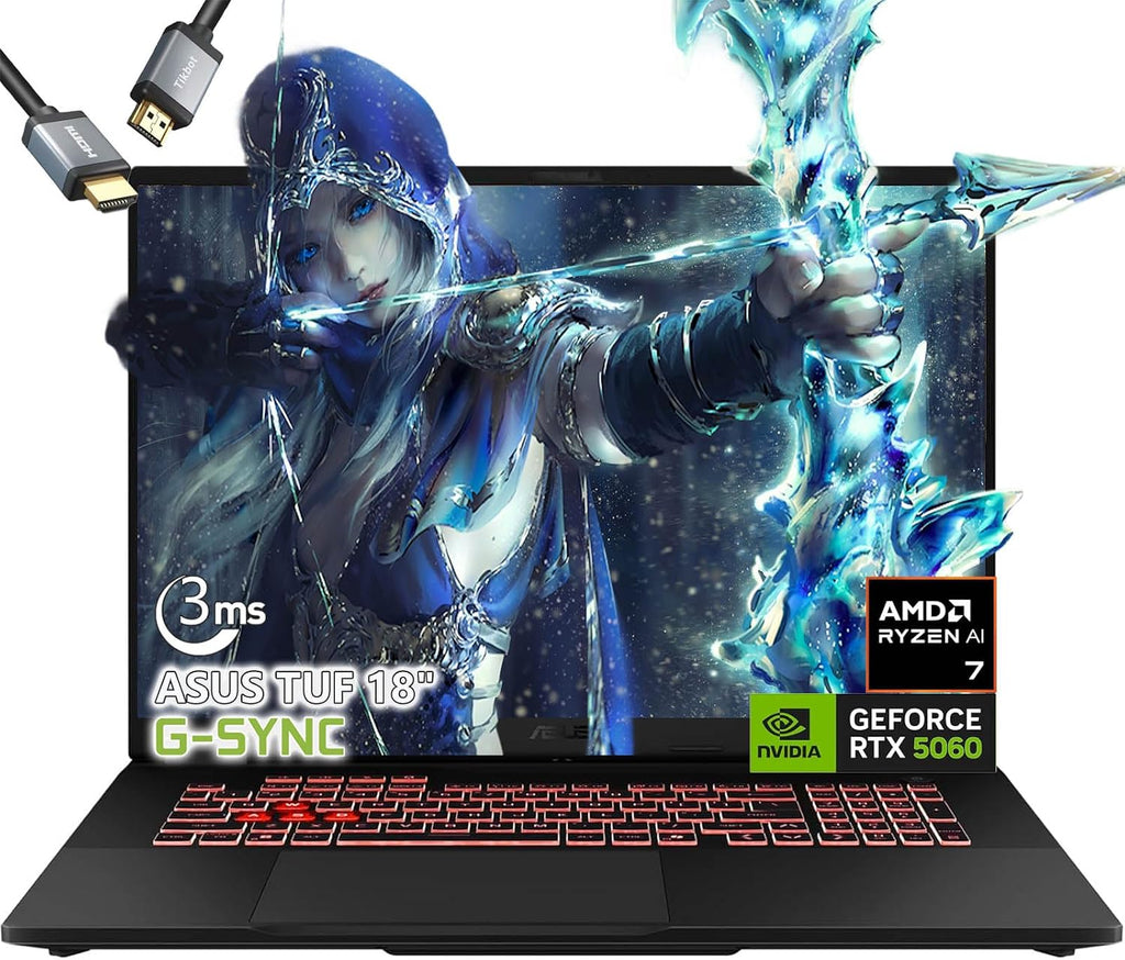 ASUS TUF A18 Gaming Laptop - AMD Ryzen 7 260 Beat i9-13905H - NVIDIA RTX 5060-32GB RAM -2TB SSD -18' WUXGA Display - RGB Backlit Keyboard -Windows 11 -FHD Camera -Gamer Creative Videao Editing