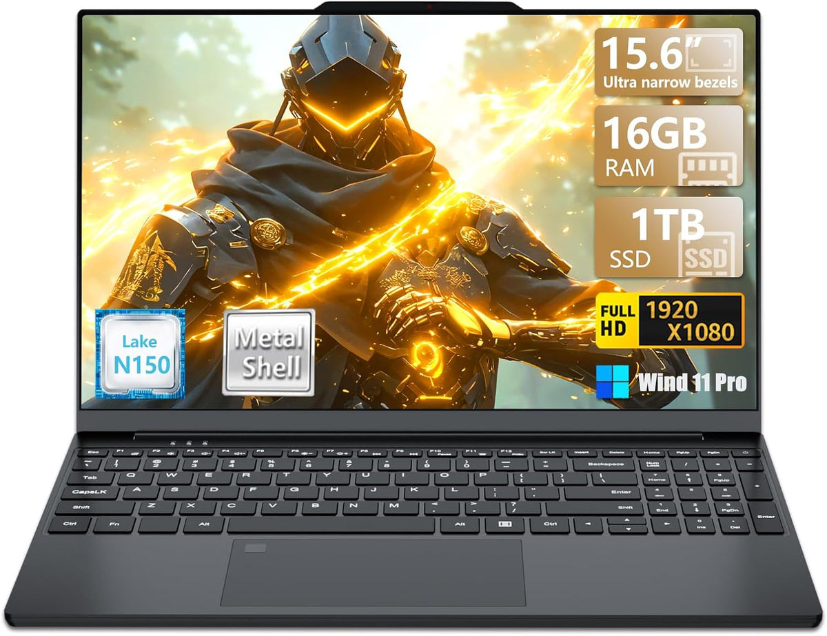 2026 Laptop, 15.6 Inch Laptop Computer with N150 Processor(up to 3.6GHz), 16GB RAM 1TB SSD,Backlit Keyboard with Fingerprint Unlocking, FHD 1920*1080,WiFi 5,BT 4.2, Laptop for Business Student