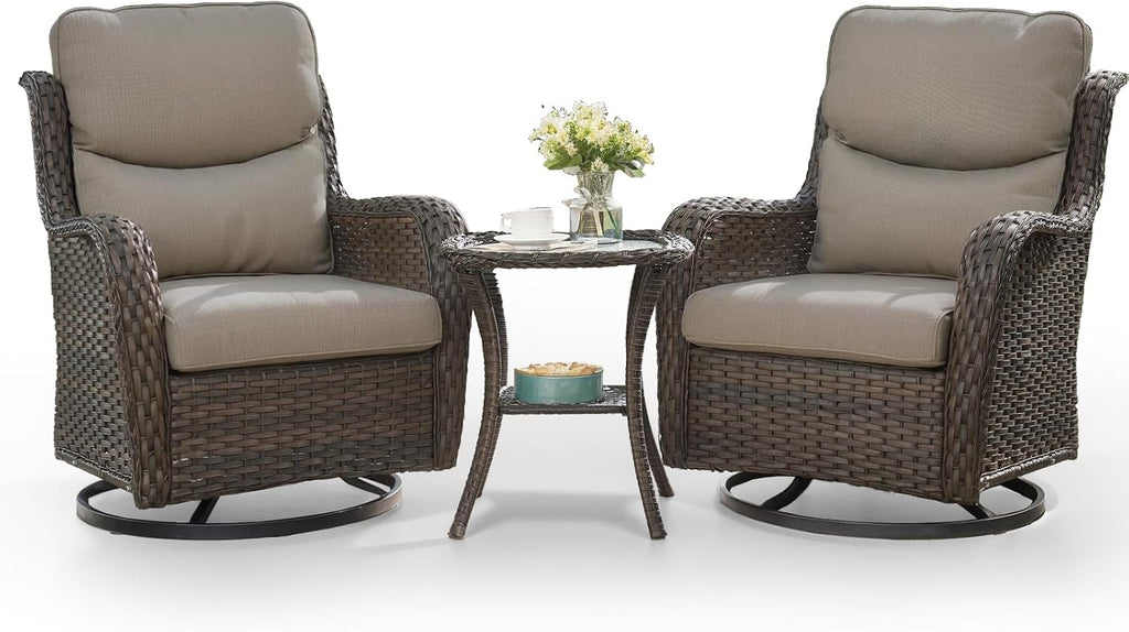 HUMMUH High Back Outdoor Swivel Rocker Patio Chairs Set of 2, with 5-Inch Thick Cushions and Side Table,All-Weather Patio Furniture for Porch,Poolside, Deck, and Yard