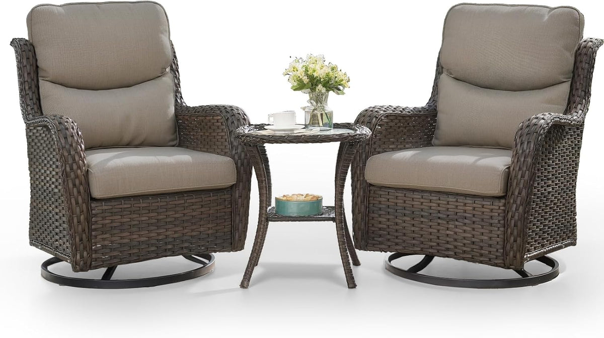 HUMMUH High Back Outdoor Swivel Rocker Patio Chairs Set of 2, with 5-Inch Thick Cushions and Side Table,All-Weather Patio Furniture for Porch,Poolside, Deck, and Yard
