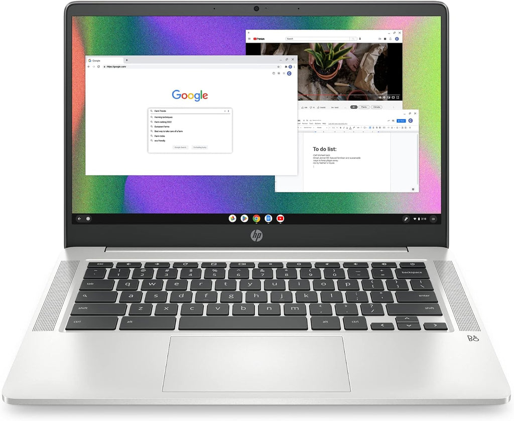 HP Chromebook 14 Laptop, Intel Celeron N4120, 4 GB RAM, 64 GB eMMC, 14' HD Display, Chrome OS, Thin Design, 4K Graphics, Long Battery Life, Ash Gray Keyboard (14a-na0226nr, 2022, Mineral Silver)