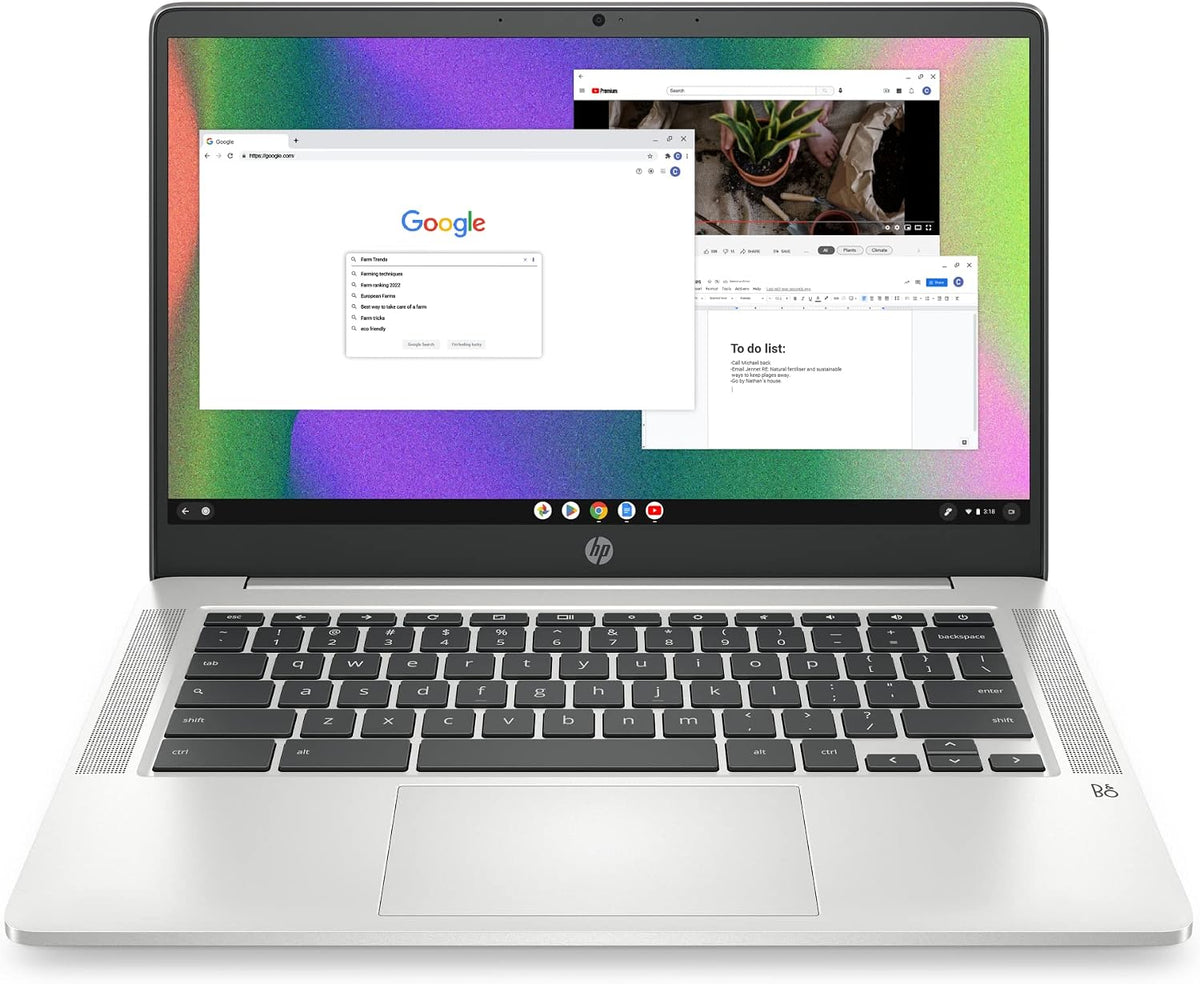 HP Chromebook 14 Laptop, Intel Celeron N4120, 4 GB RAM, 64 GB eMMC, 14' HD Display, Chrome OS, Thin Design, 4K Graphics, Long Battery Life, Ash Gray Keyboard (14a-na0226nr, 2022, Mineral Silver)