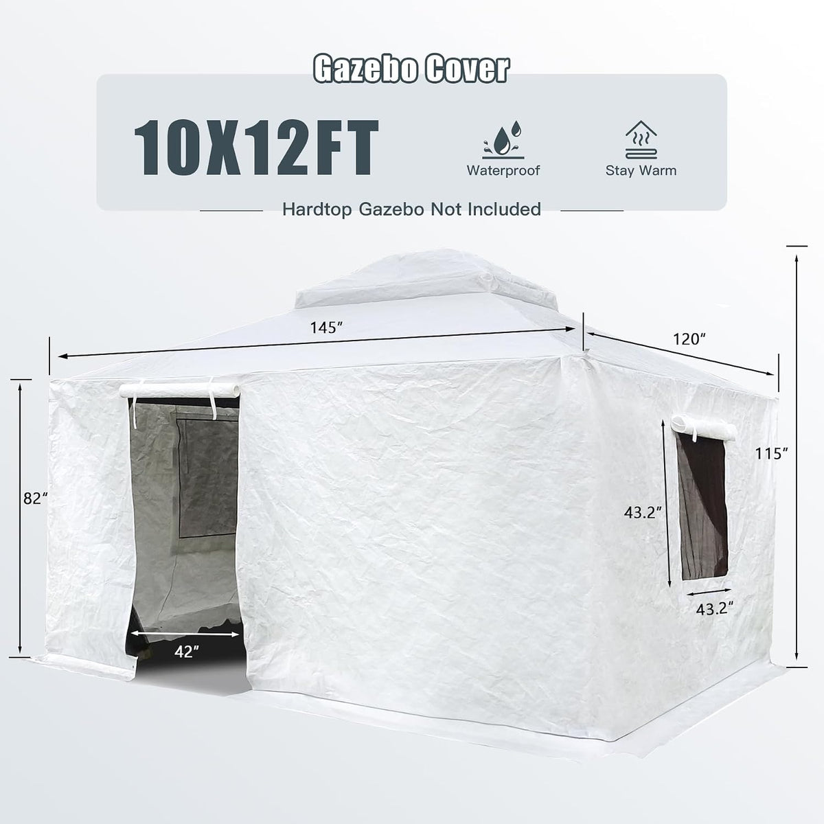 Domi 10' x 12' Universal Winter Gazebo Cover for Hardtop Gazebos,Outdoor Waterproof Enclosed Cover with Sidewalls and Mesh Windows,White (Gazebo not Included)