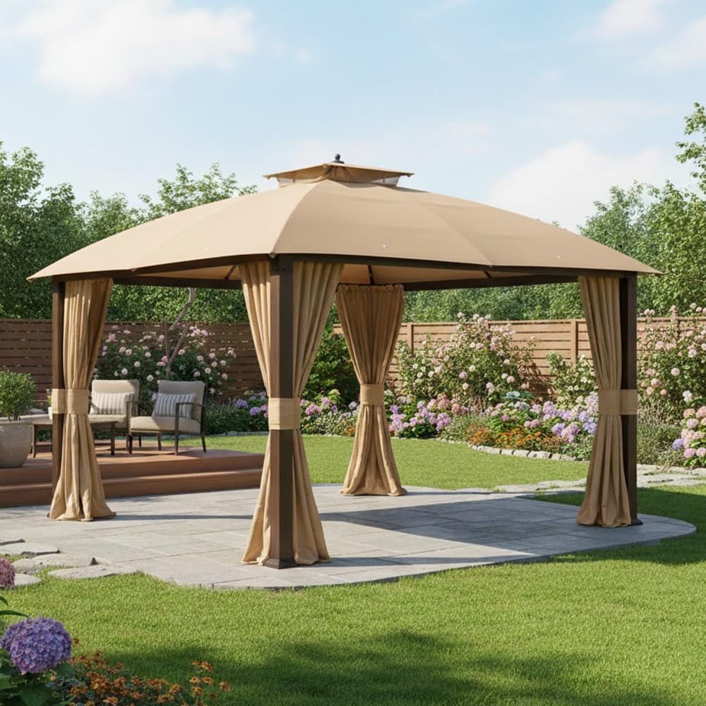 Garden Winds Reinforced RipLock 350 Replacement Canopy Top Cover Compatible with Broyhill Eagle Brooke and Ashford 10' x 12' Gazebo Models A101007600, A101007603, A101007604 - Beige