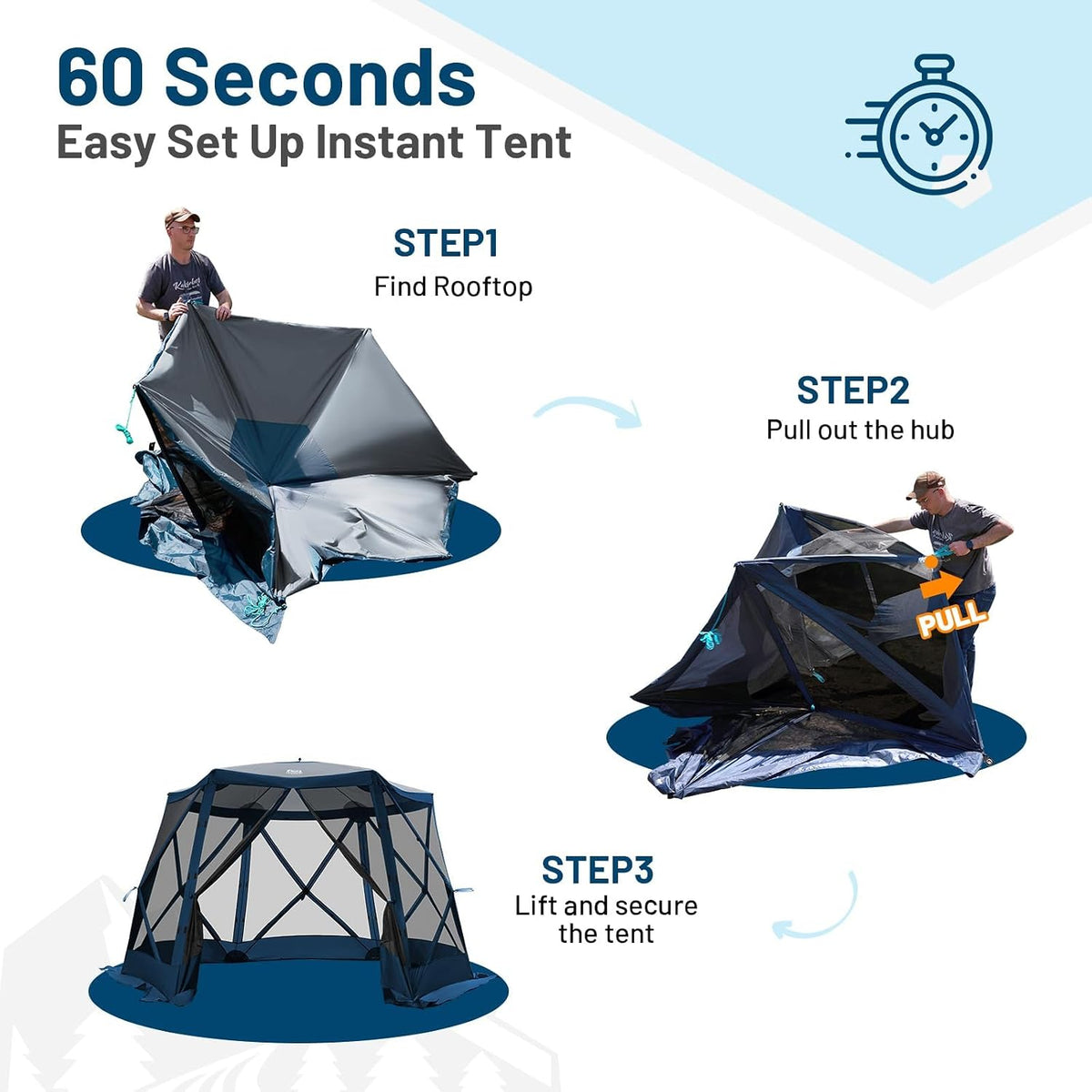 Timber Ridge Pop Up Gazebo, Portable Instant Screen House with Netting, Easy 60-Second Set-Up, Measures 12.1' x 10.5' x7.2', Fits 8 People, Ideal for Camping, Backyard, Patio, Tailgating, Picnics