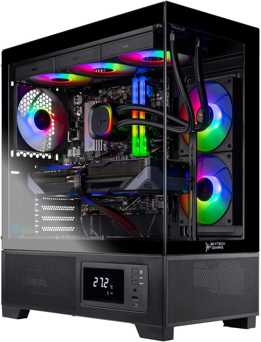 Skytech Gaming Azure 3 Plus Desktop PC, Ryzen 9 9900X 4.4 GHz (5.6GHz), NVIDIA RTX 5070 Ti 16GB, 2TB Gen4 NVMe SSD, 32GB DDR5 RAM 5200 RGB, 850W Gold ATX 3 PSU, 360mm ARGB AIO, Wi-Fi, Win 11