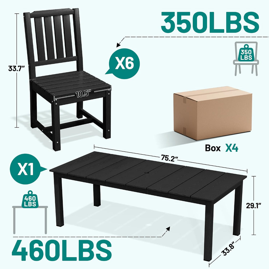 PLUUV Patio Dining Chairs Set of 2, HDPE Patio Armchairs with Wide Armrests & Ergonomic Design, All-Weather Weatherproof Outdoor Patio Chairs for Backyard, Poolside, Black