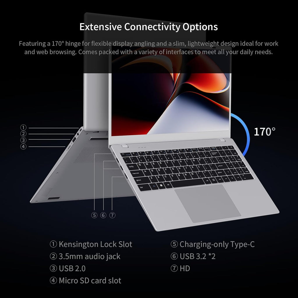 UOWAMOU 15.6 IPS-FHD-Laptop, 32GB RAM 512GB SSD 6500Y (up to 3.4GHz), Multi-Ports Lightweight Computer for Student-Home WiFi 5 BT5.0