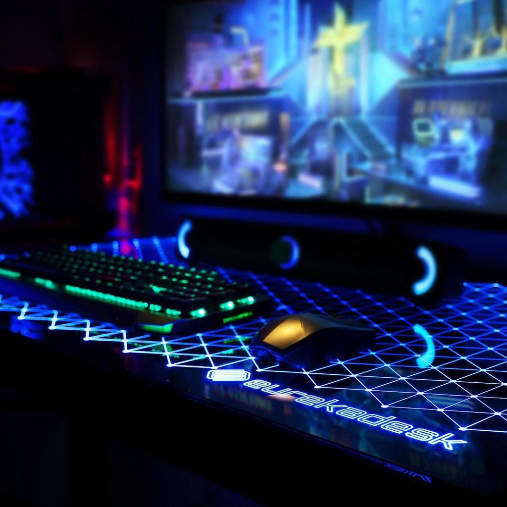 EUREKA ERGONOMIC Gaming Desk RGB Lights Height Adjustable 55 Inch Computer Table Home Office Standing Desk Glass Desk Music Sensing, Dual Motors,USB Ports, APP Control