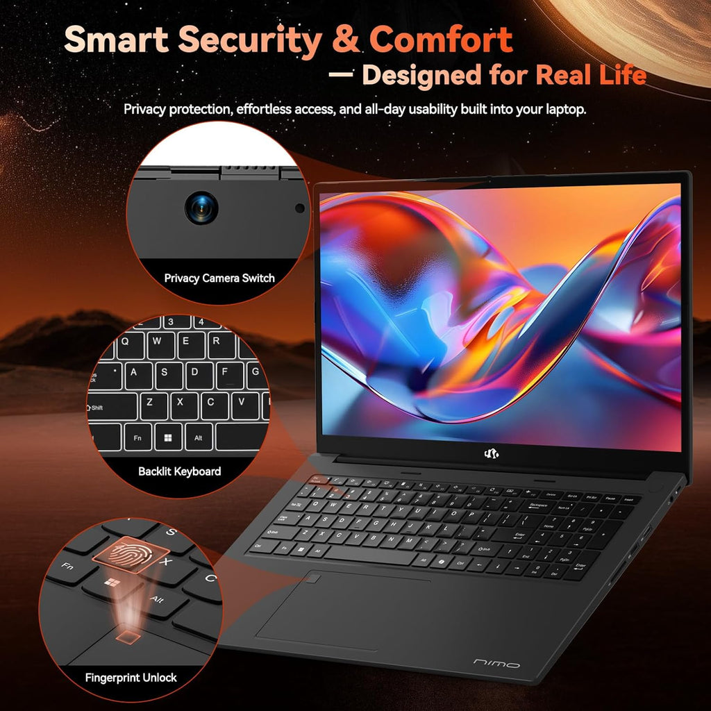 NIMO 17.3' FHD Gaming Laptop – AMD Ryzen 7 7735HS 8-Core/16-Thread, Radeon 680M Graphics, 16GB DDR5, 1TB NVMe SSD, Light Gaming & Esports Ready, Backlit Keyboard, Fingerprint Unlock, 100W PD Type-C
