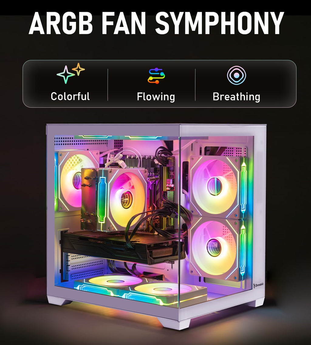 ARGB Gaming PC White Computer Desktop – Ryzen 5 5500 up to 4.2GHz, GeForce GT1030, 16GB DDR4 RAM, 1TB NVMe SSD, WiFi 6 & BT 5.4, Windows 11, 8× ARGB Fans, 650W PSU