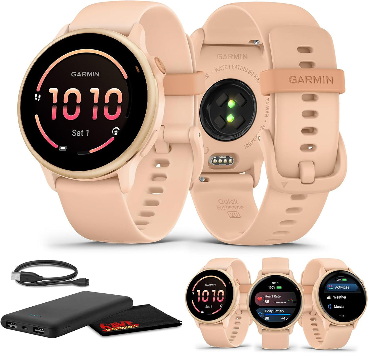 Garmin Vivoactive 6 Fitness GPS Smartwatch AMOLED Display Metallic Pink Dawn with Pink Band, 11-Day Battery, 80+ Sports Modes, Activity Tracking Smart Features, Music, Contactless Payments Bundle
