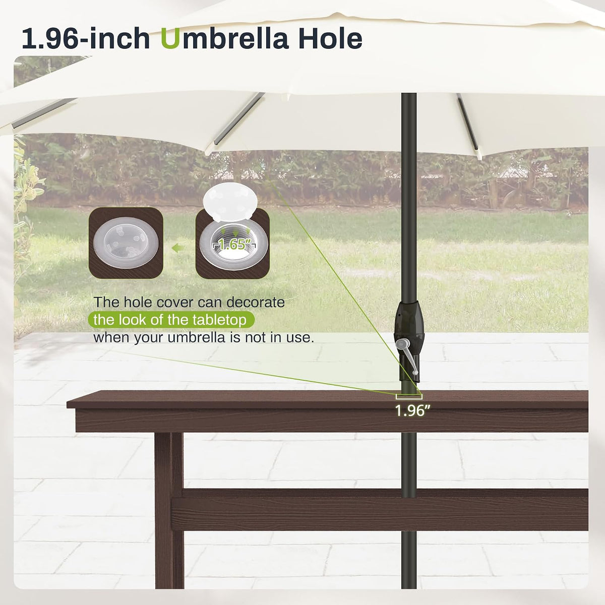 7 Piece Outdoor Dining Set, HDPS Patio Table and Chairs Set, 66' Patio Table with 1.96' Umbrella Hole & 6 Chairs, All Weather Furniture for Garden, Backyard, Poolside (Coffee Brown)