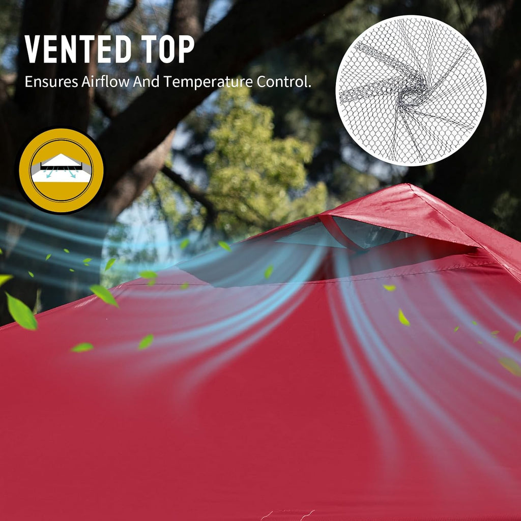 CROWN SHADES 10x10 Pop Up Canopy - Beach Tent with One Push Setup - Easy Outdoor Sun Shade for Events, Parties, Camping - Gazebo with STO-N-Go Cover Bag, Silver Coated Top, Red