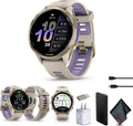 Garmin Forerunner 970 Running Smartwatch, GPS Fitness Smart Watch for Men and Women, Soft Gold Titanium with French Gray Case and French Gray/Translucent Indigo Band Bundle with P-Bank + More
