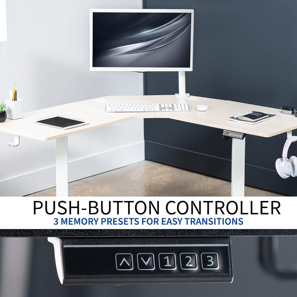 VIVO Electric Corner L-Shaped 47 x 47 in Standing Desk, Memory Height Adjustment, Light Wood Top White Frame, DESK-E1L94C
