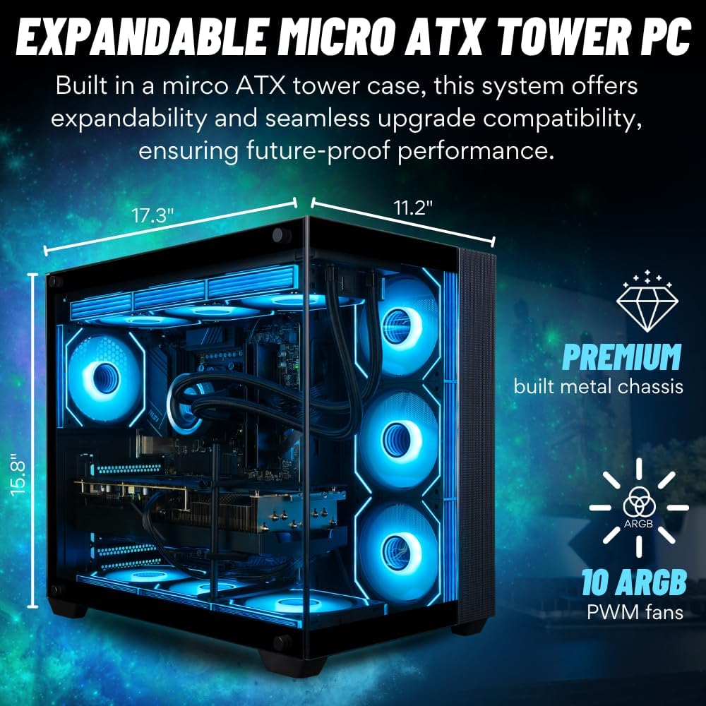 Panorama XL RTX 5080, Ryzen 9 9950X3D, 64GB DDR5 RAM, 2TB Gen4 SSD, 360mm Liquid Cooled Gaming Desktop PC w/Windows 11 Pro, 3 Year Warranty, RGB Keyboard+Mouse, Internal WiFi 7, 3X DP, HDMI & RJ45