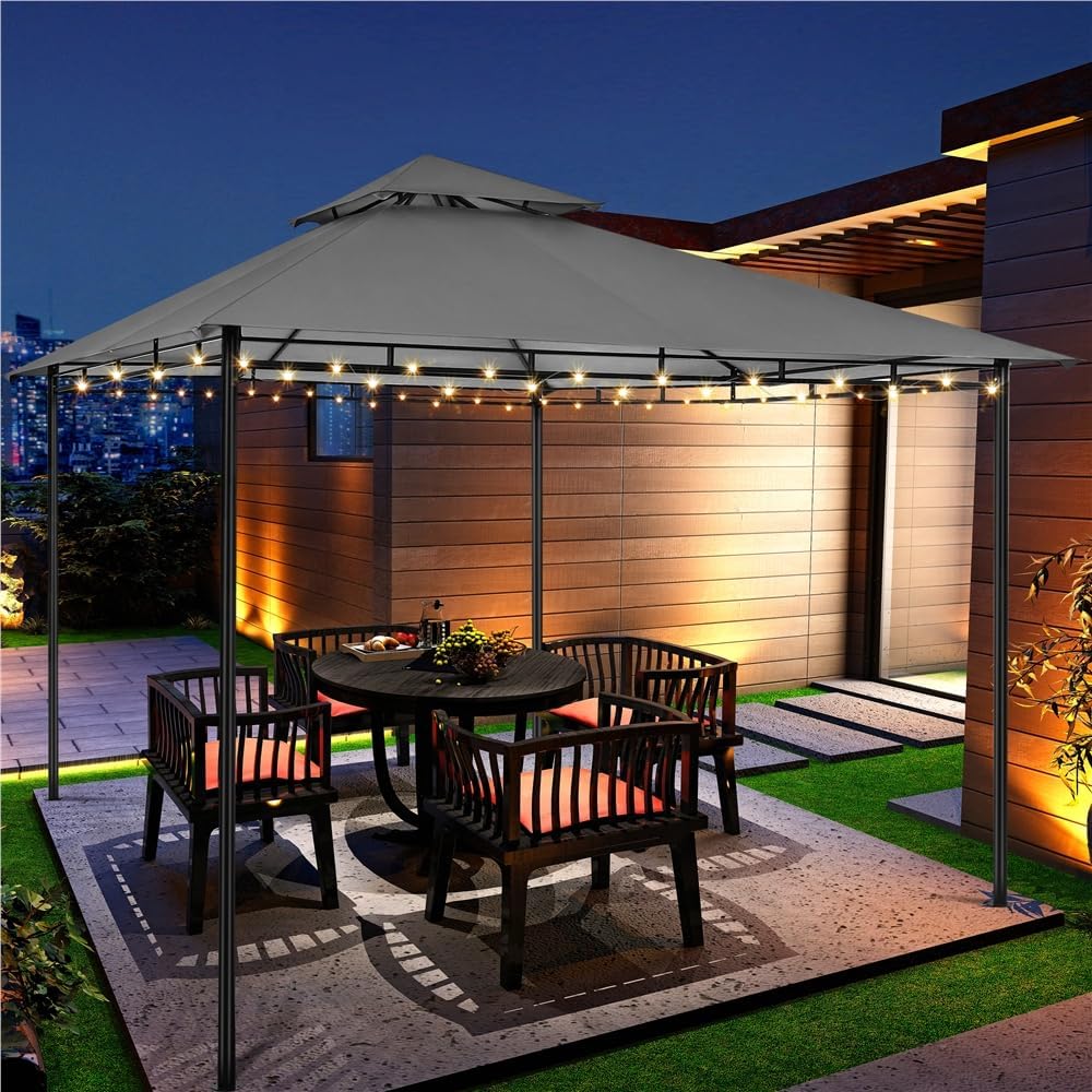 Yaheetech Gazebo for Patios - 11x11ft Outdoor Powder-Coated Steel Frame Gazebo, Double Roofs Grill Shelters BBQ Pavilion for Lawn/Backyard/Garden/Deck, Dark Gray