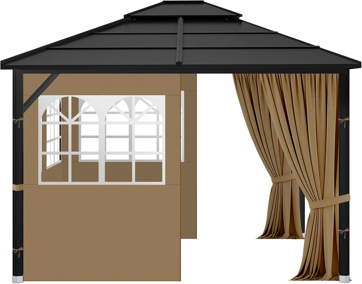 Gazebo Privacy Curtains 10' x 12' with PVC Windows, 4-Panels Side Wall with Zipper Universal Replacement for Patio, Outdoor Canopy, Garden and Backyard