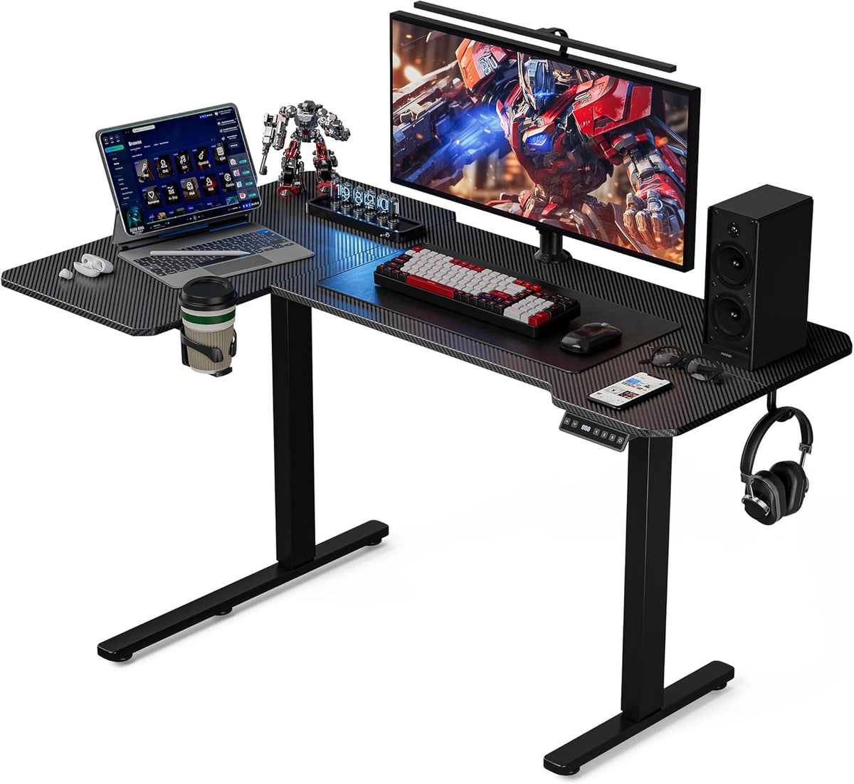 Acrolix 51' Reversiable L-Shaped Electric Standing Desk Adjustable Height Gaming Stand Up Corner Desk Sit Stand Home Office Computer Desk with Splice Board,Black Carbon Top
