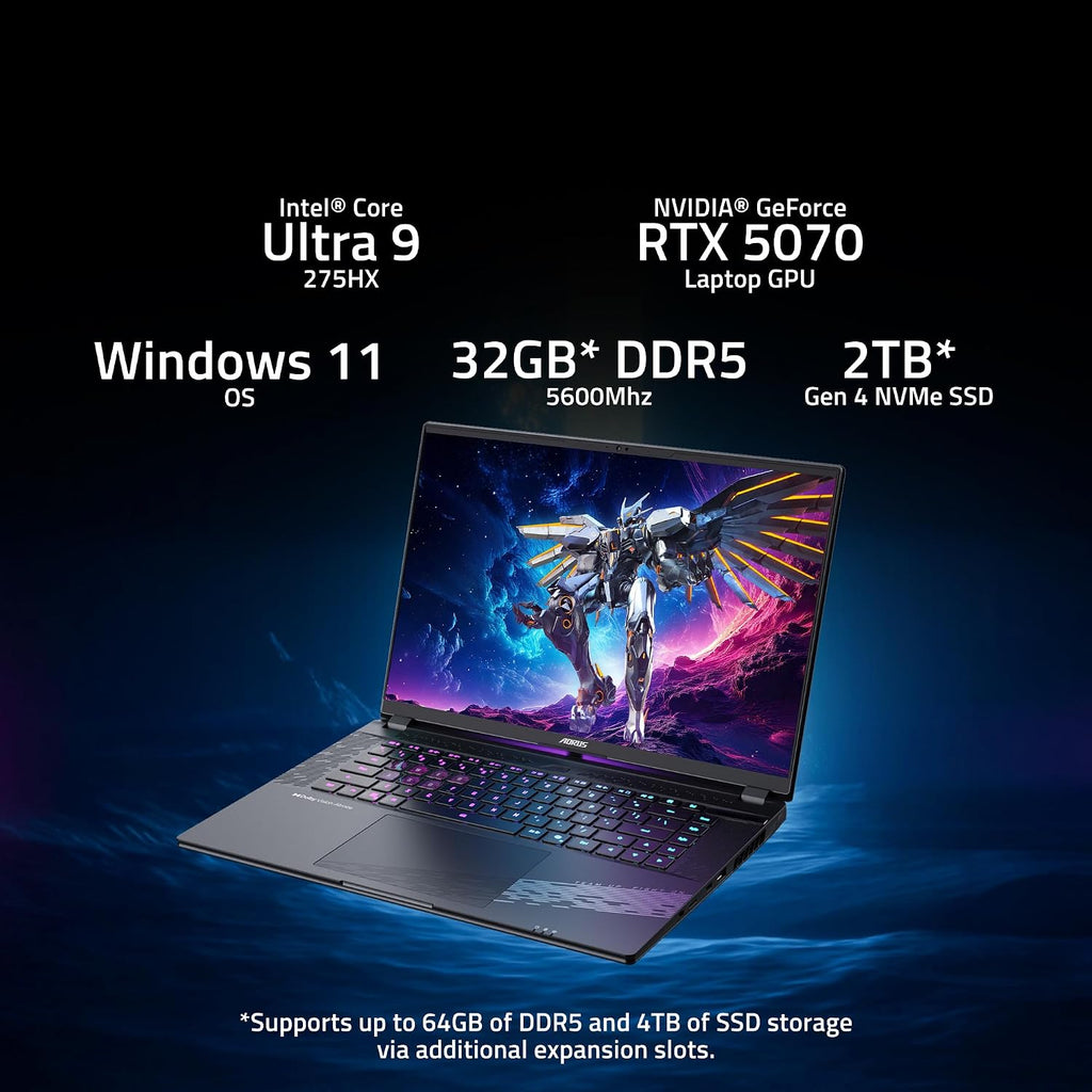 GIGABYTE - AORUS Elite 16 Gaming Laptop - 165Hz 2560x1600 WQXGA - NVIDIA GeForce RTX 5070 - Intel Core Ultra 9 275HX - 2TB SSD with 32GB DDR5 RAM - Windows 11 Home AD (AORUS Elite 16 BWHC3USC65SH)