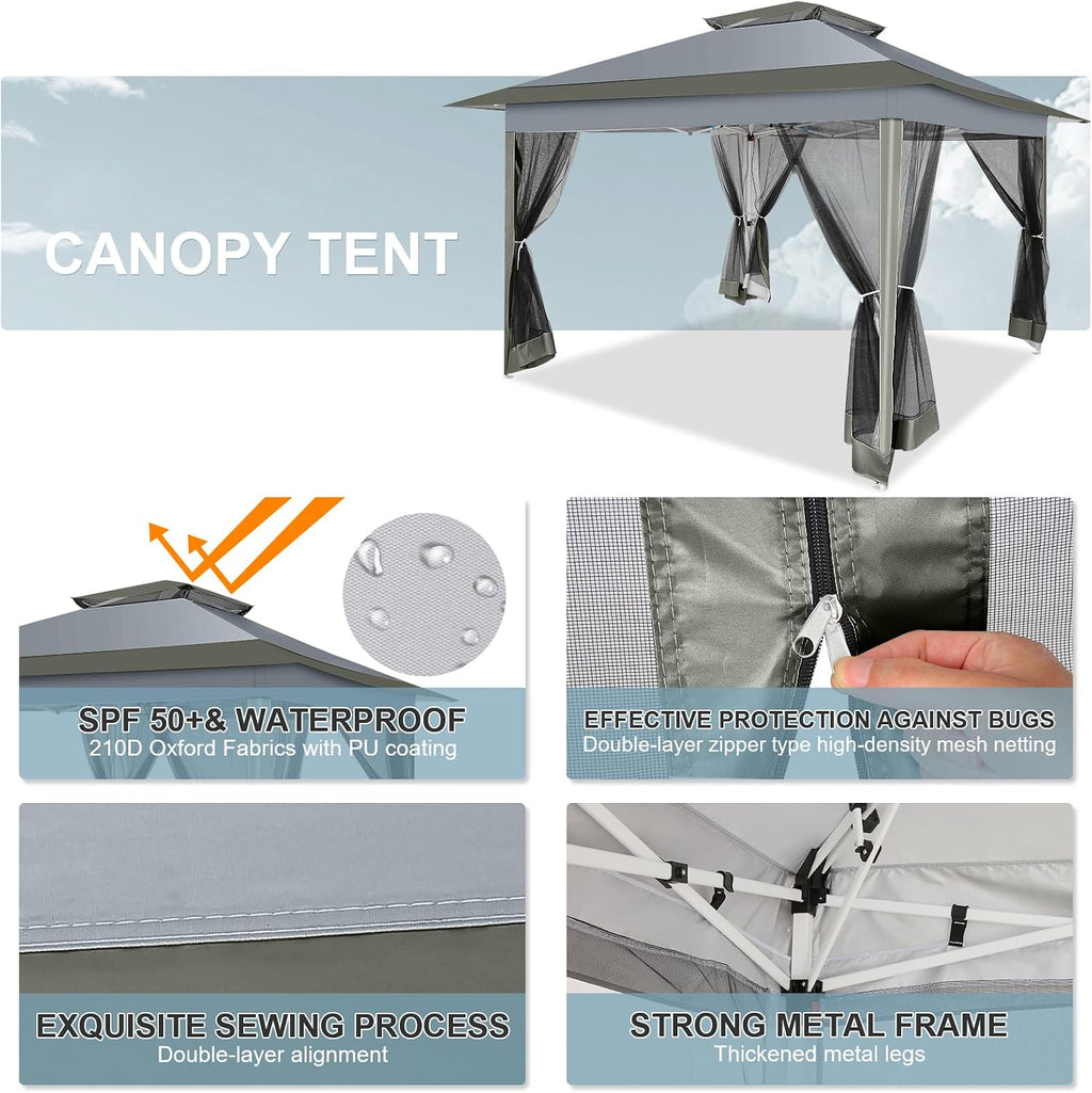 COBIZI 12x12 FT Pop up Gazebo on Clearance Outdoor pop up Canopy Tent,carpas para Patio, Shelter Tents with Sandbags & Portable Carry Bag, Patio Gazebos for Camping, Garden & Lawn, Darkgrey(Upgraded)