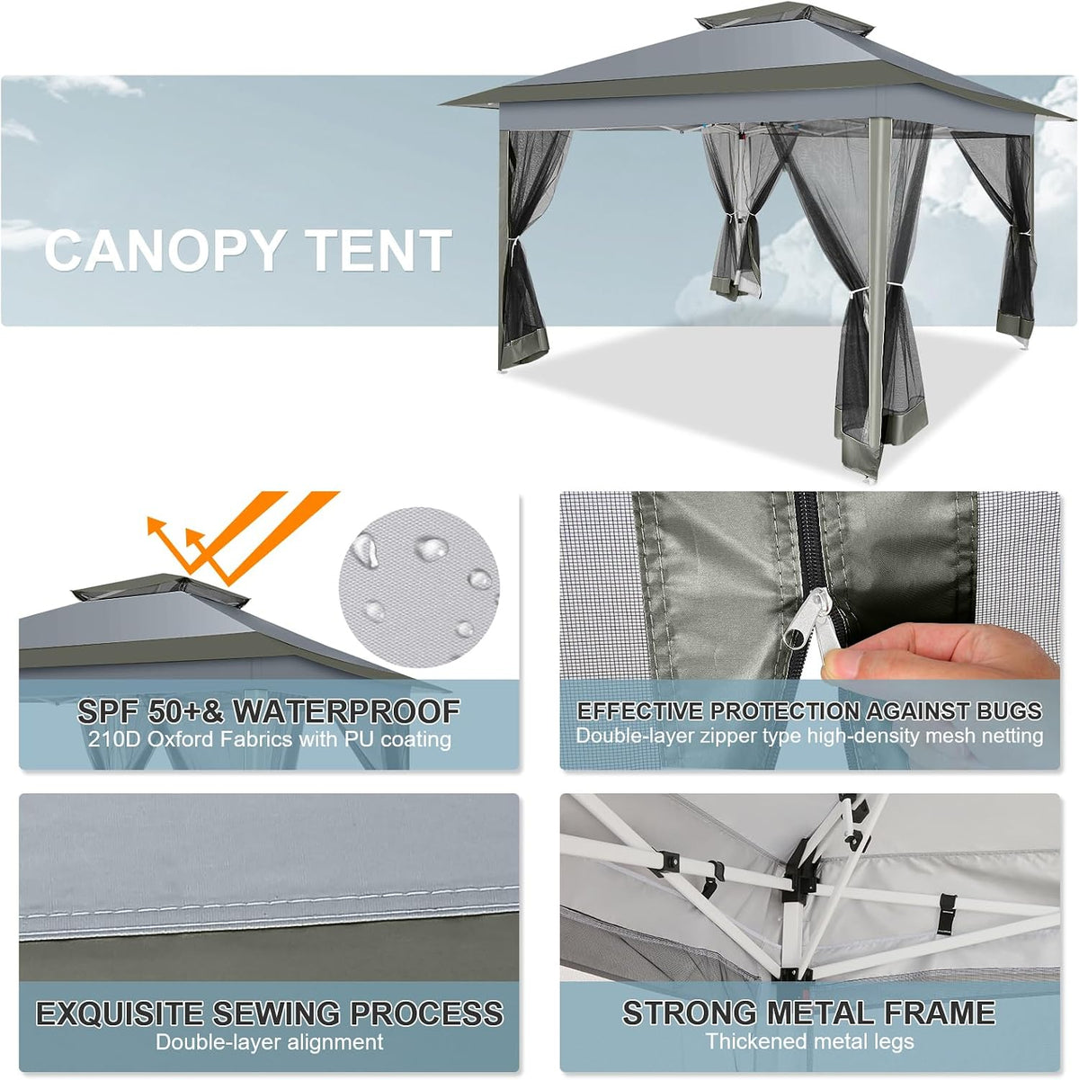 COBIZI 12x12 FT Pop up Gazebo on Clearance Outdoor pop up Canopy Tent,carpas para Patio, Shelter Tents with Sandbags & Portable Carry Bag, Patio Gazebos for Camping, Garden & Lawn, Darkgrey(Upgraded)