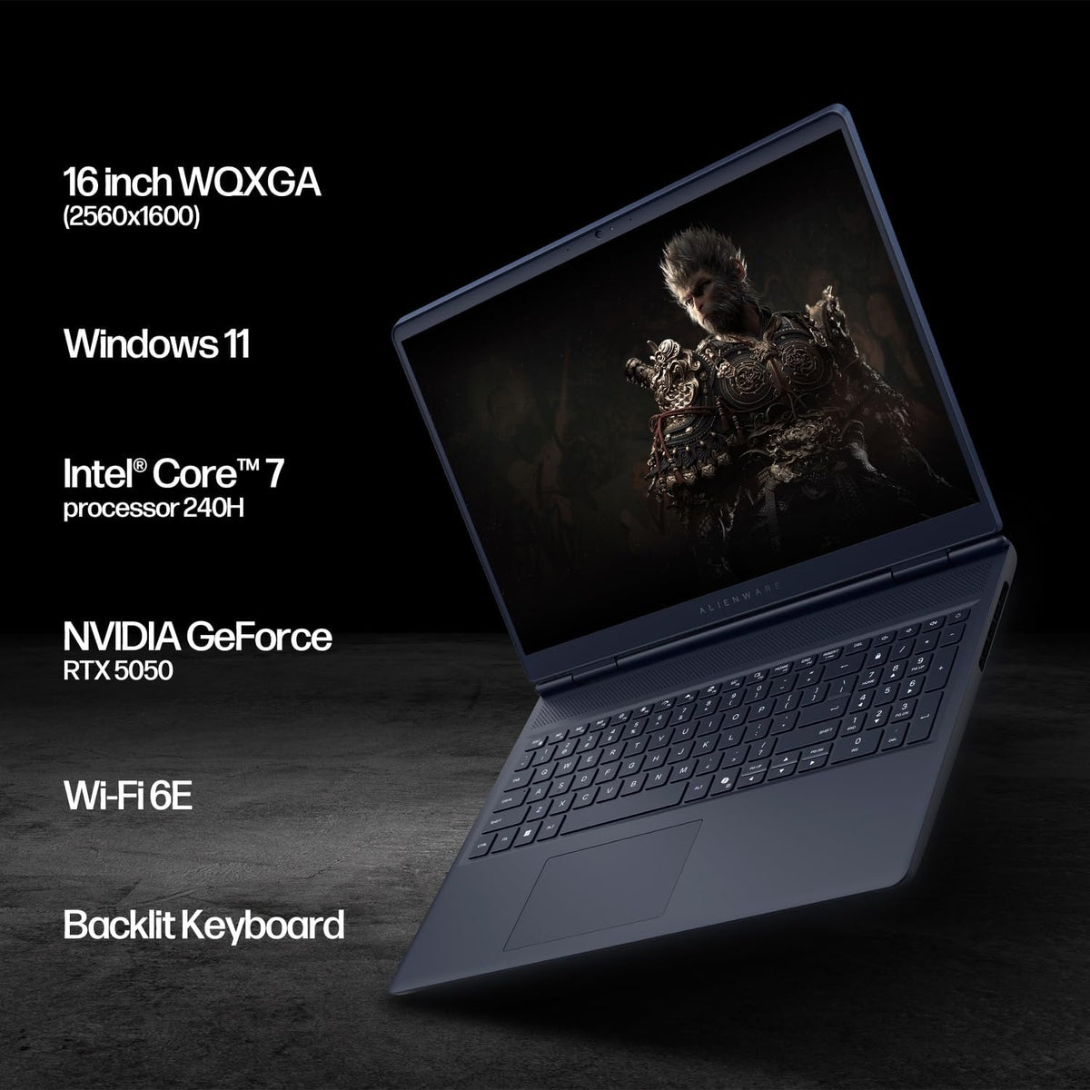 Dell Alienware 16 Aurora Gaming Laptop AC16250, 16' WQXGA Display, NVIDIA GeForce RTX 5050, Intel Core 7-240H, 64GB RAM, 1TB SSD, Backlit Keyboard, with Assy Office Lifetime, Wins 11 Pro