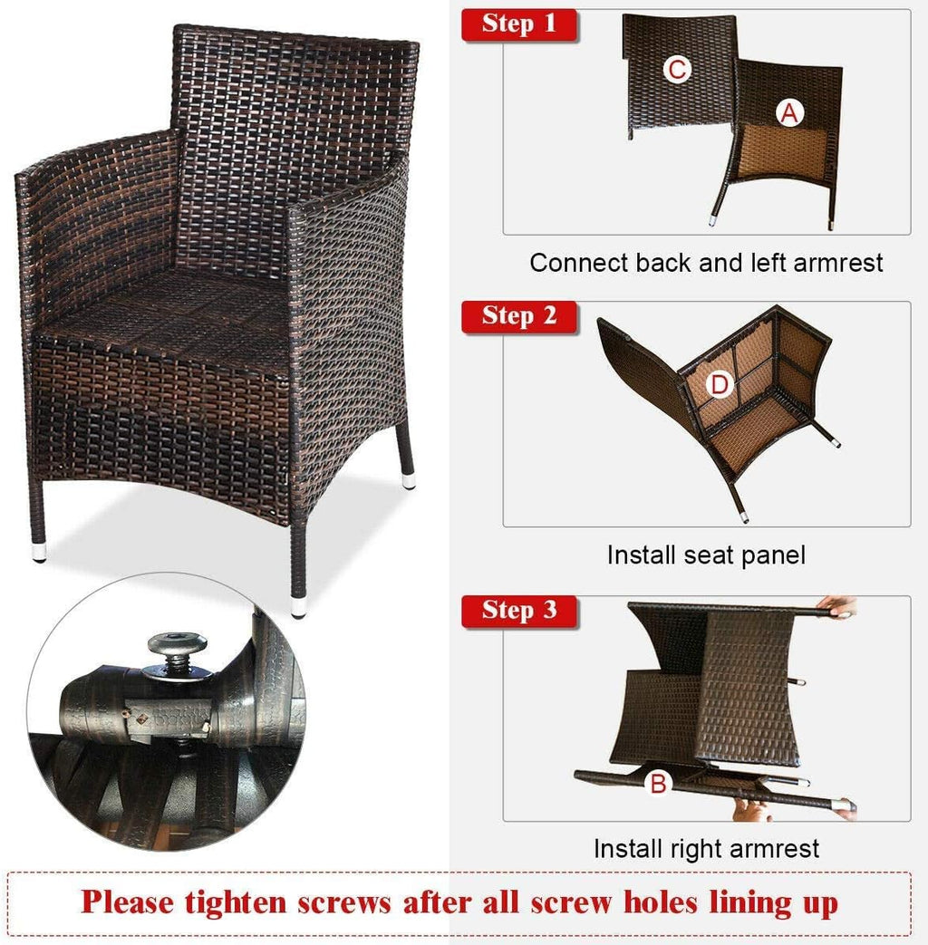 HAPPYGRILL 3-Pieces Patio Furniture Set Outdoor Rattan Wicker Conversation Set with Coffee Table Chairs & Cushions for Patio Garden Lawn Backyard Poolside