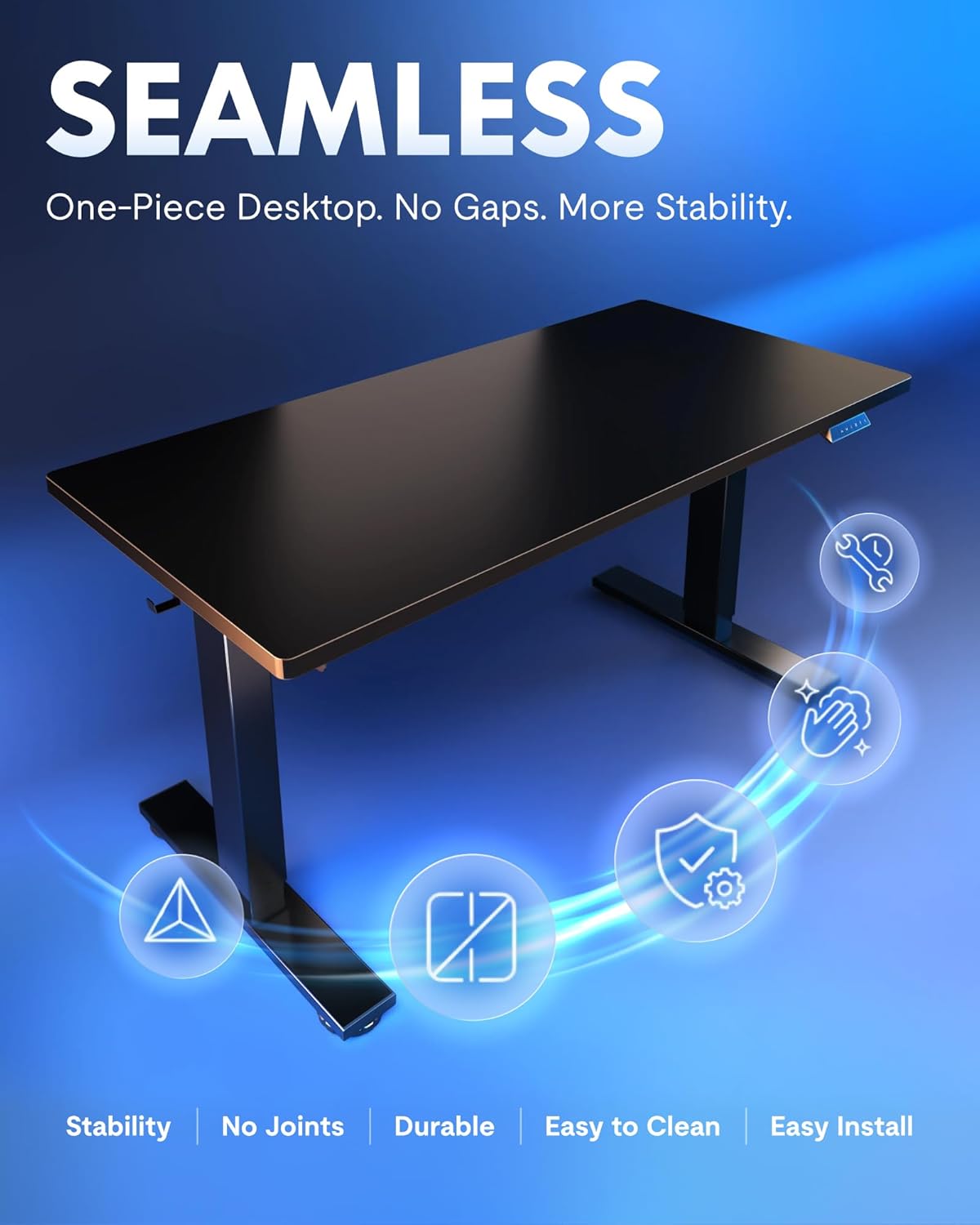 FLEXISPOT EN1 One-Piece Standing Desk, Electric Adjustable with 4 Memory Presets, 176 LBS Capacity, Stable & Quiet, Seamless Desktop for Home Office & Dual Monitors, 48'x24' Black