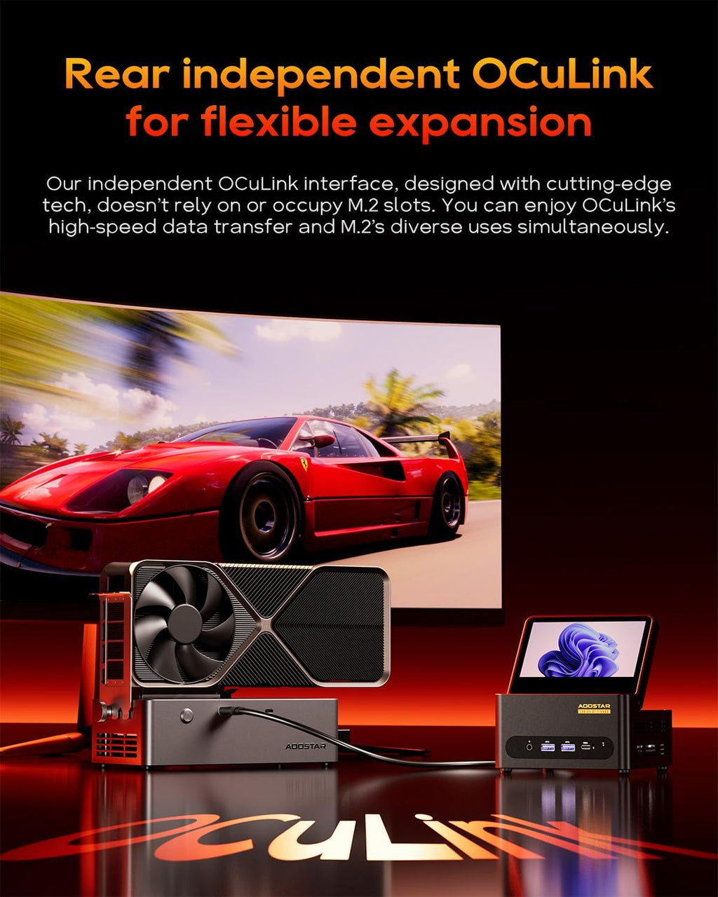 AOOSTAR G-FLIP AMD Ryzen 9 8945HS Mini PC(8C/16T, up to 5.2GHz), 32GB DDR5 1TB PCIe4.0, Radeon 780M Graphics Mini Computer, with 5 inch Touchscreen, with OCuLink Dual USB4, Dual 2.5G LAN/HDMI/WIFl6