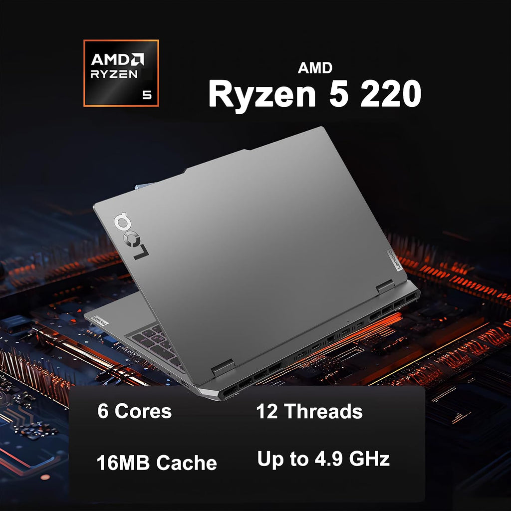 Lenovo LOQ Gaming AI Laptop 15.6' FHD IPS 144Hz (100% sRGB G-SYNC) AMD 6-core Ryzen 5 220 16GB RAM 512GB SSD GeForce RTX 5050 GDDR7 (440 AI Tops) Backlit Nahimic 5MP Privacy Camera Win11 ICP Hub