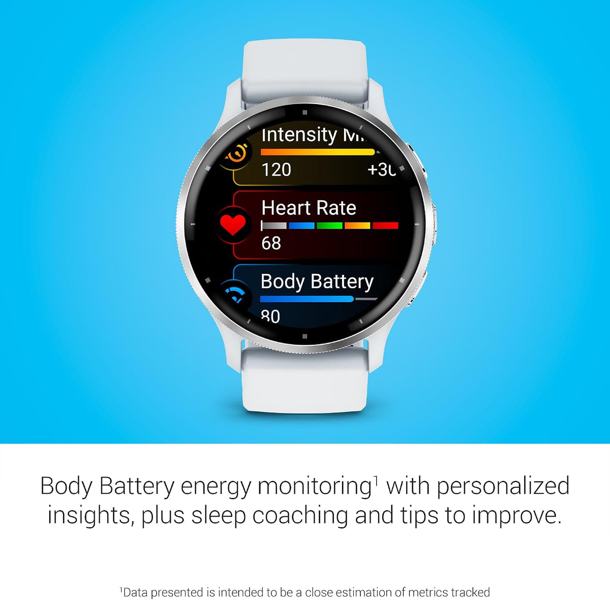 Garmin Venu 3 Running GPS Smartwatch with AMOLED Display, Advanced Health, Fitness Features, Up to 14 Day Battery Life with Signature Power Bundle | Silver with Whitestone Silicone Band