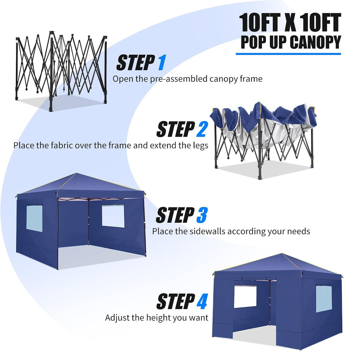 COBIZI 10x10 Pop Up Canopy Tent with 4 Removable Sidewalls 2.0, Waterproof Commercial Instant Gazebo Outdoor Tents for Party/Exhibition/Picnic with Carry Bag,4 Stakes & Ropes (Deep Blue)