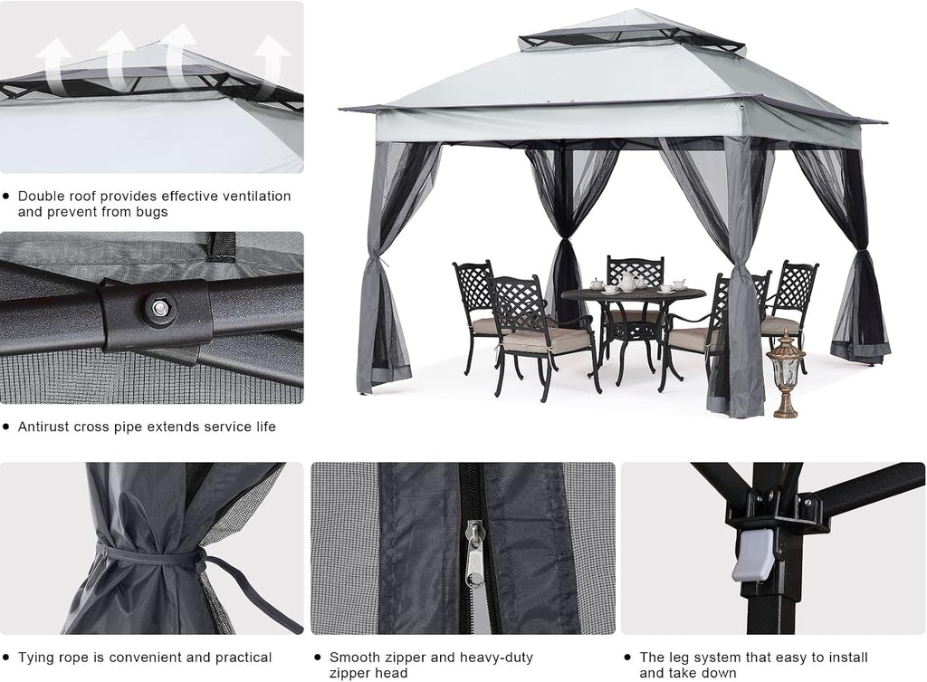 MASTERCANOPY Patio Gazebo Outdoor Pop Up Gazebo with Mesh Walls (11x11,Dark Gray)