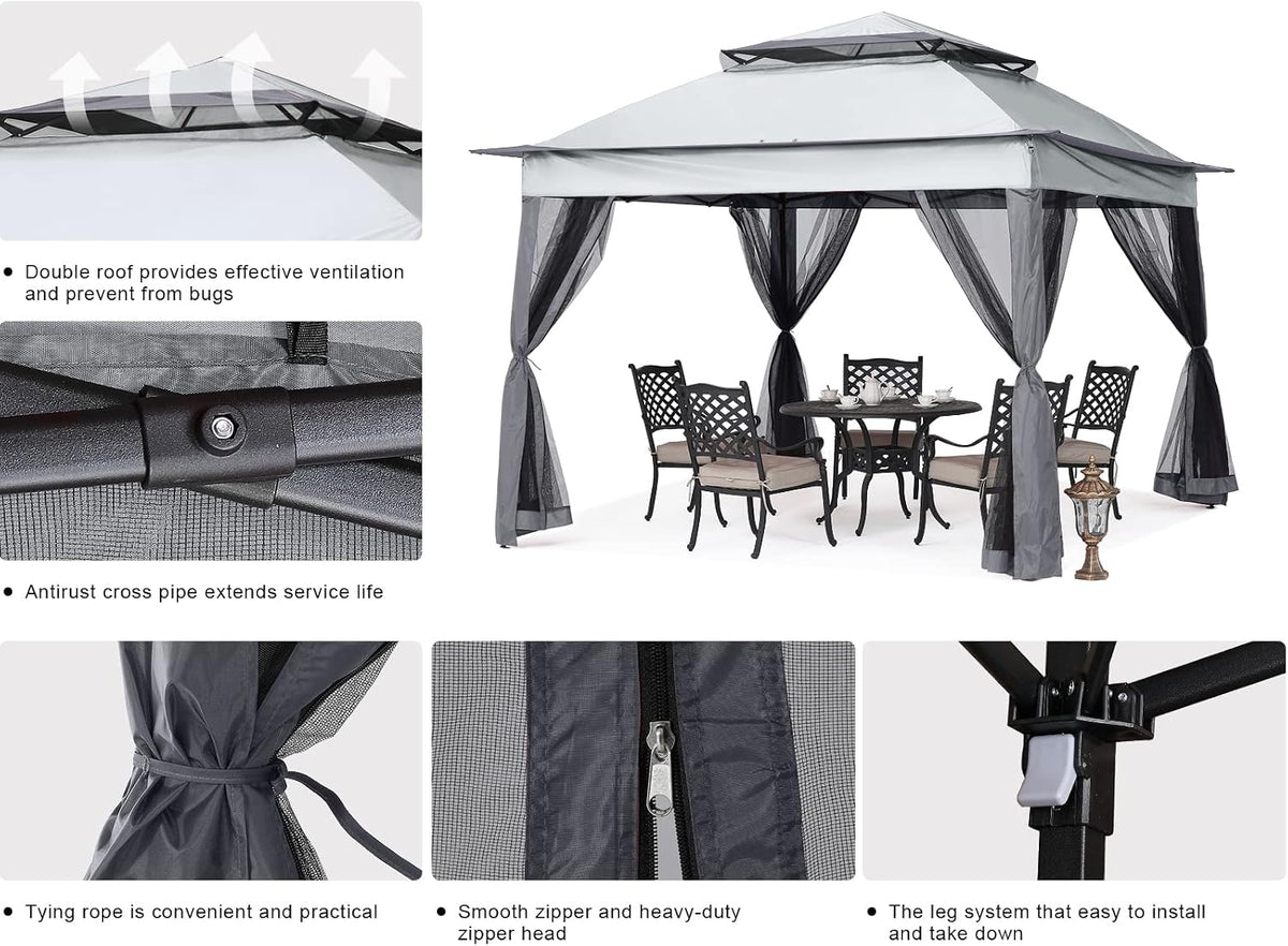 MASTERCANOPY Patio Gazebo Outdoor Pop Up Gazebo with Mesh Walls (11x11,Dark Gray)