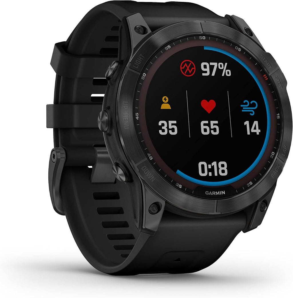 Garmin Fenix 7X Solar-Powered Waterproof 1.4-Inch Display Multisport GPS Watch with Built-in LED Flashlight and Bluetooth (Slate Gray with Black Band)