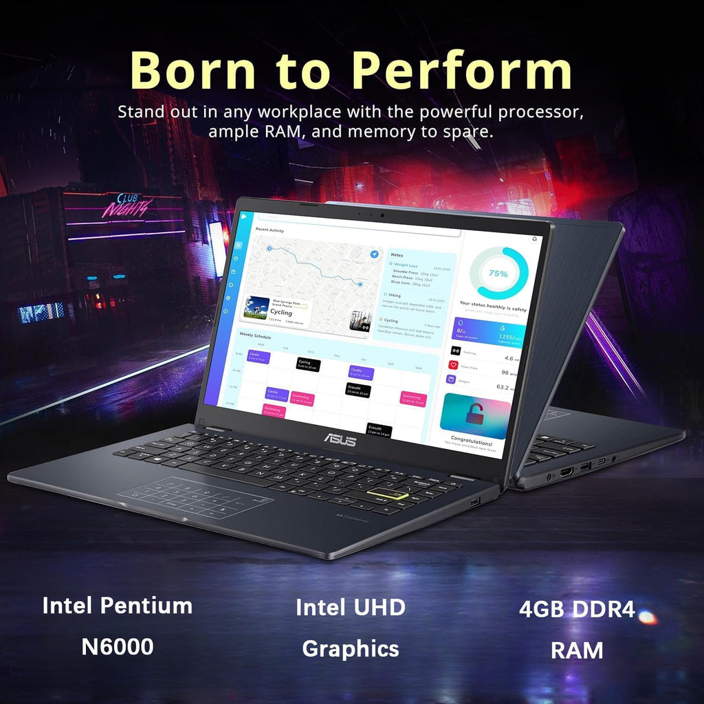 ASUS Vivobook go 14' FHD Laptop, Intel Pentium N6000 (Up to 3.30GHz), 1920x1080 Display, 4GB Memory, 64GB eMMC, 1-Year of Microsoft 365, NumberPad, Webcam, HDMI, Wi-Fi, Win11H in S Mode, E410KA