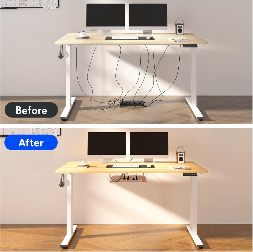 FLEXISPOT EN2 Bamboo Standing Desk with Clamp Power Strip, 48 x 24'' Electric Stand Up Height Adjustable Desk with Cable Management (Black Frame + 48' Bamboo Top, 2 Packages)