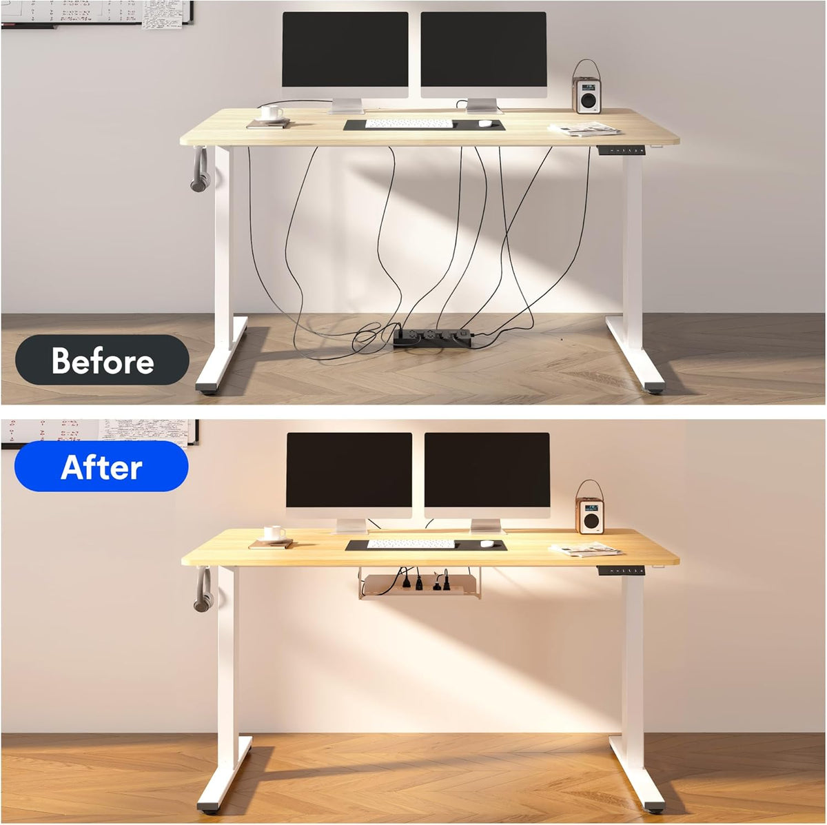 FLEXISPOT EN2 Bamboo Standing Desk with Clamp Power Strip, 48 x 24'' Electric Stand Up Height Adjustable Desk with Cable Management (Black Frame + 48' Bamboo Top, 2 Packages)