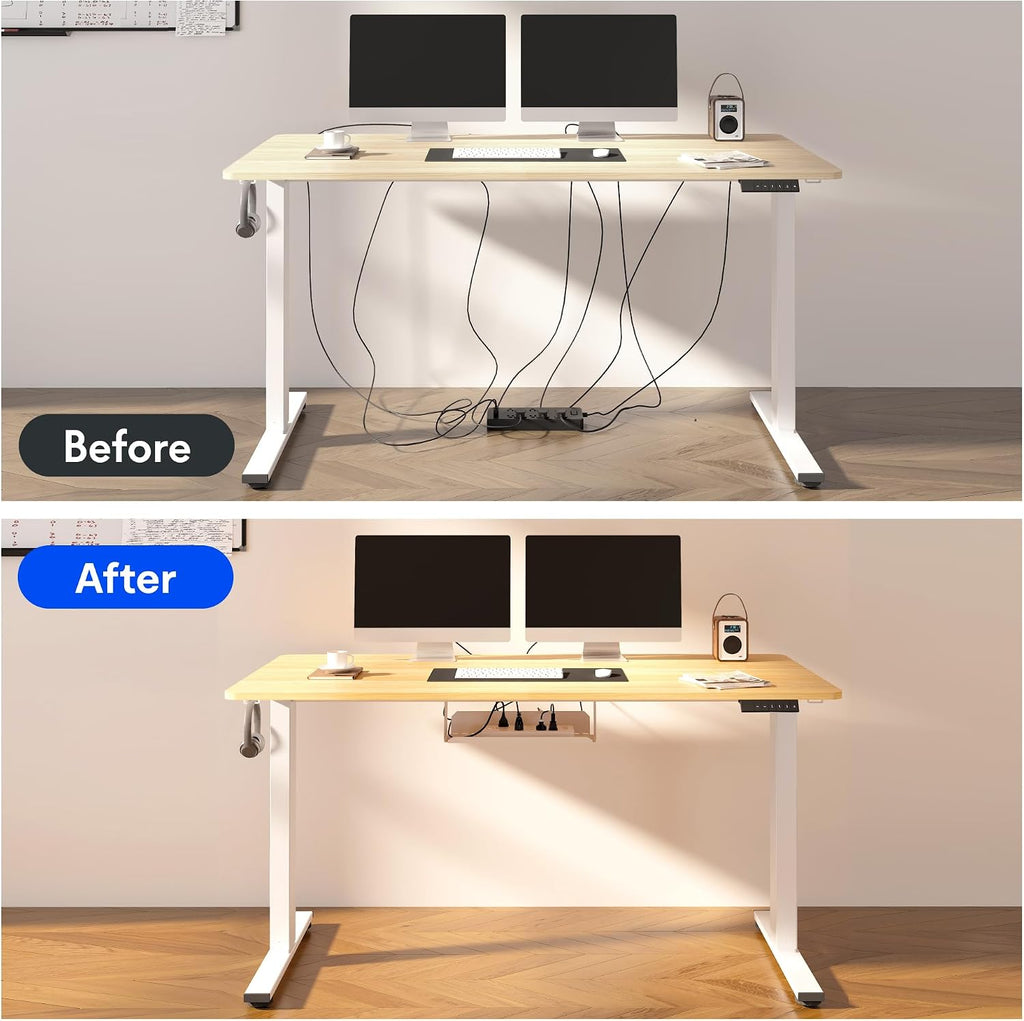 FLEXISPOT EN2 Whole-Piece Standing Desk with Clamp Power Strip, 48 x 24'' Electric Stand Up Height Adjustable Desk with Cable Management (Black Frame + 48' Maple Desktop, 2 Packages)